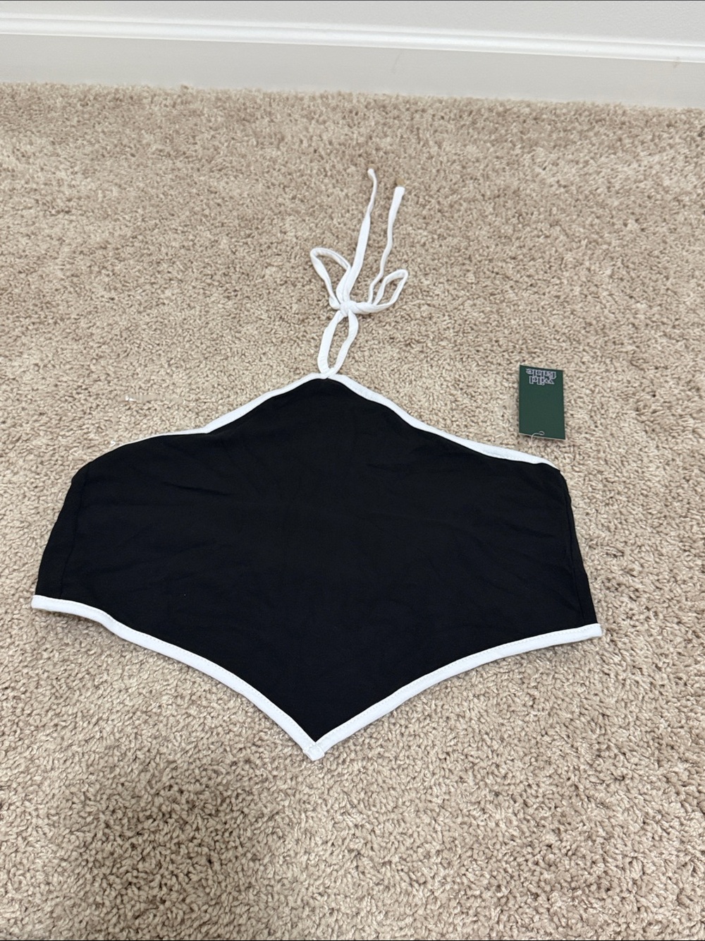 wild fable Black Crop Halter Top with White Trim